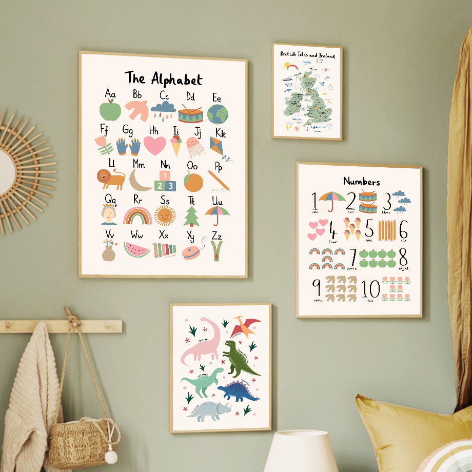 Baby Nursery Animal Pictures - Affiches murales sur toile avec carte