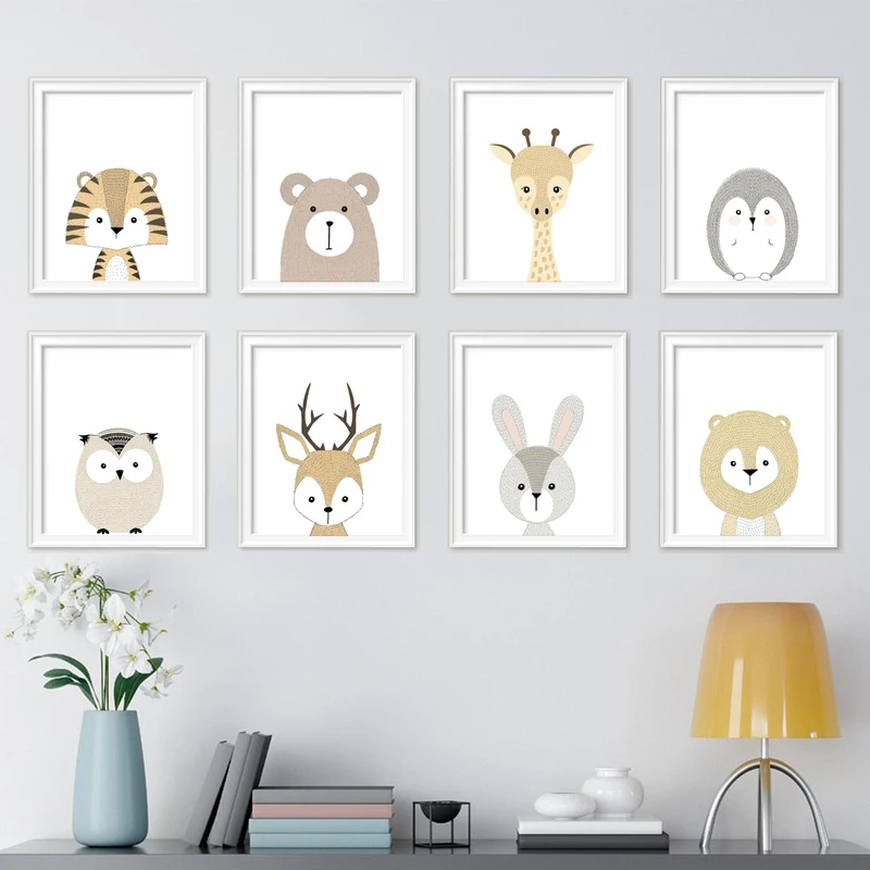 Baby Nursery Animal Pictures - Affiches de dessin animé animal mignon