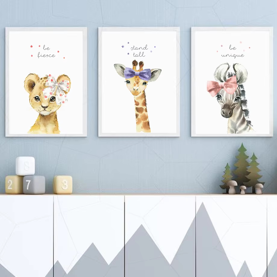 Baby Nursery Animal Pictures - Lion zèbre girafe éléphant hippopotame fleur