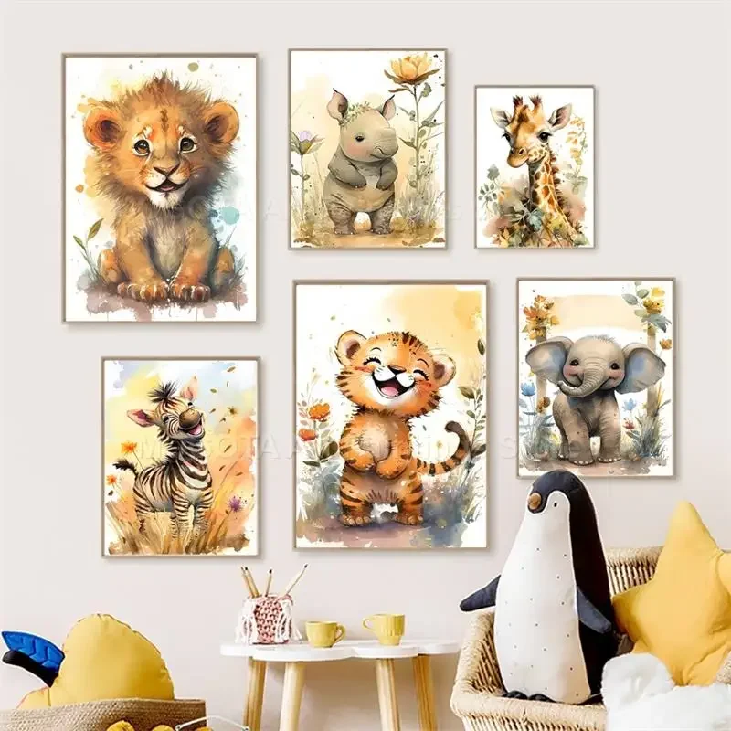 Aquarelle Lion girafe tigre él - Baby Nursery Animal Pictures avis et prix