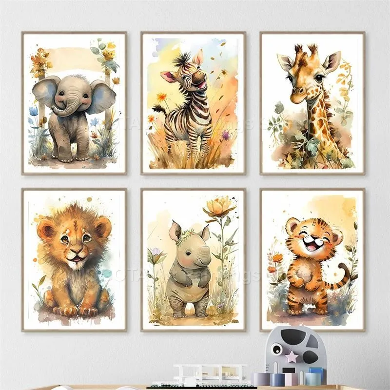 Aquarelle Lion girafe tigre él - Baby Nursery Animal Pictures avis et prix