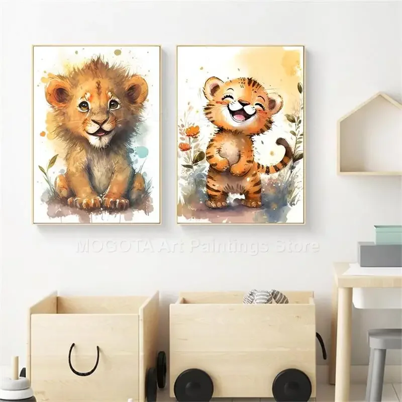 Aquarelle Lion girafe tigre él - Baby Nursery Animal Pictures avis et prix